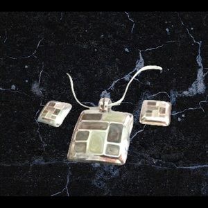 Vintage Worthington Necklace and Earring Set -Earth Tones Silver Setting